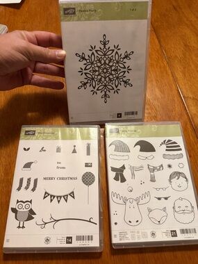 Stampin Up Holiday Stamp Set Bundle Owl‎ Occasions Jolly Friends Festive Flurry